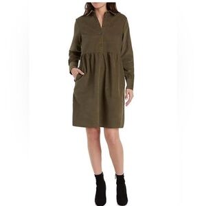Nine West Olive Green Long Sleeve Button Down Dress with Pockets XL